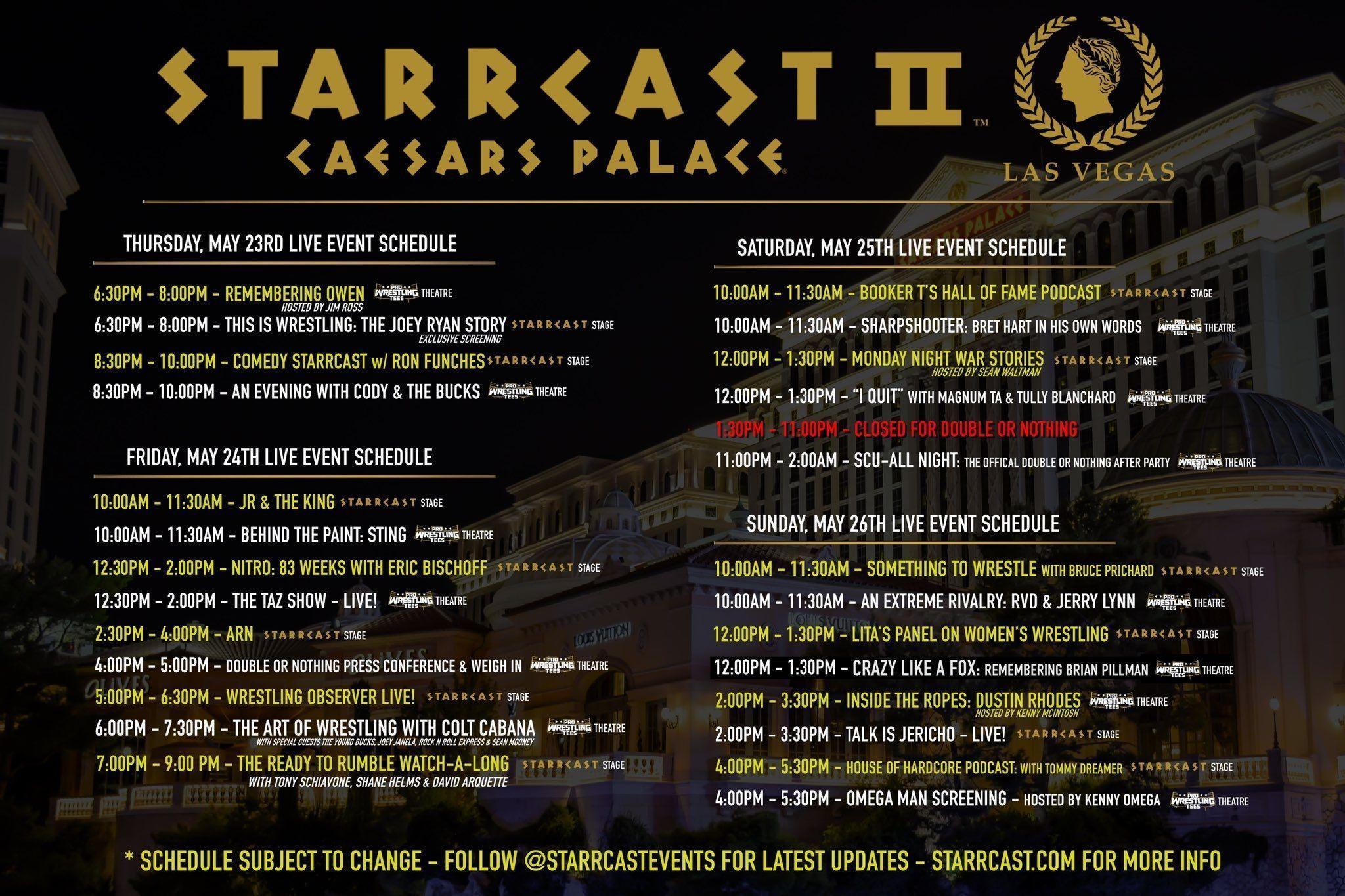 UPDATED SCHEDULE OF EVENTS FOR STARRCAST AT CAESAR’S PALACE IN LAS