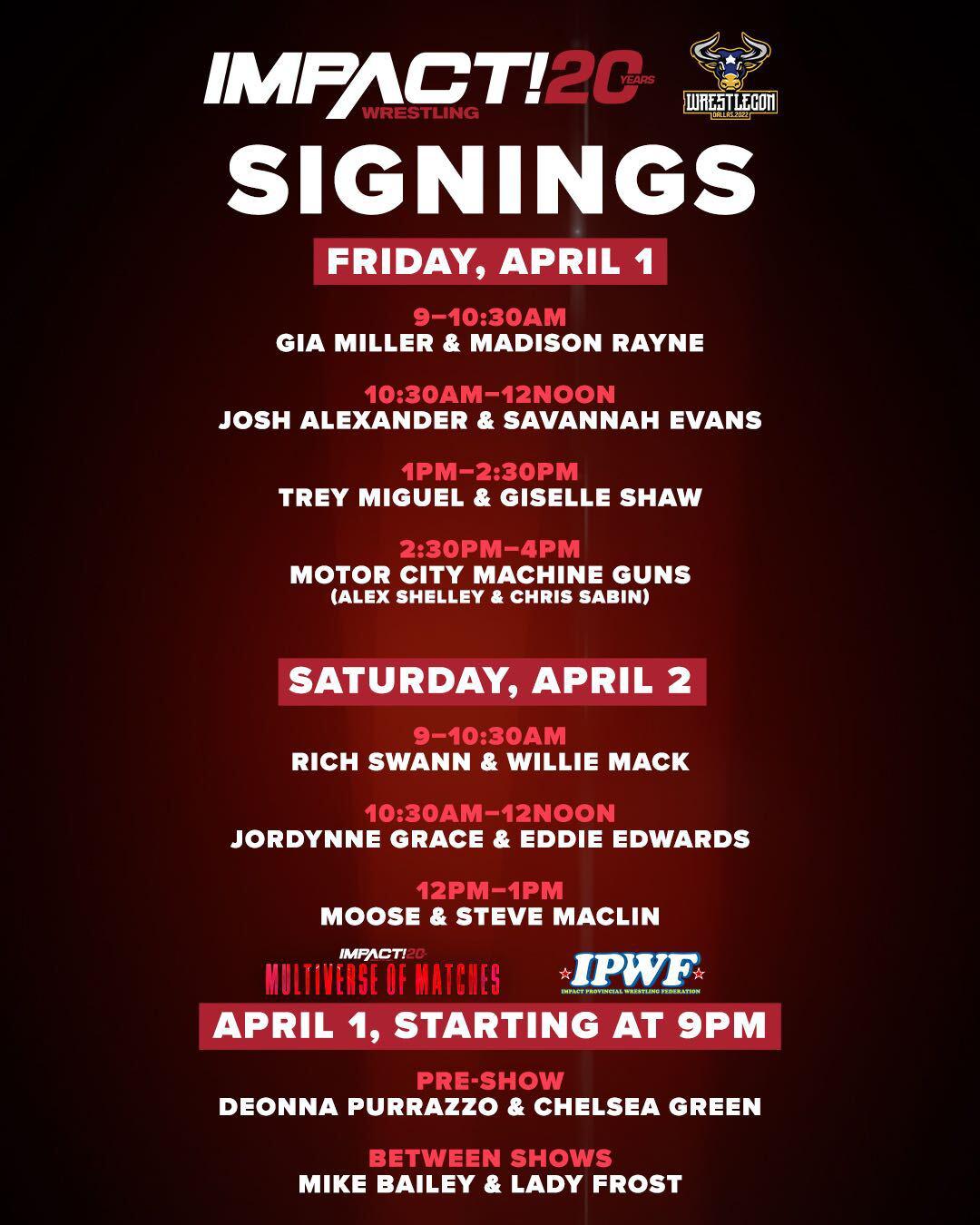 SCHEDULE OF IMPACT WRESTLING SIGNINGS AT WRESTLECON WrestlingFigs